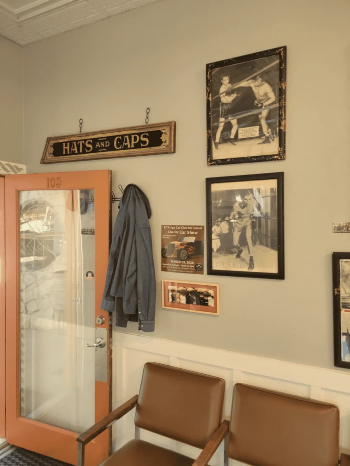 Antique wall detail with boxing posters