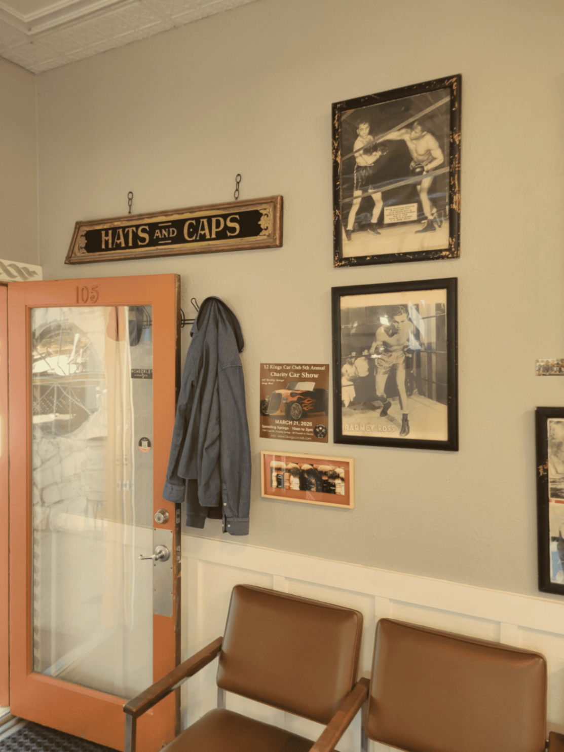 Antique wall detail with boxing posters