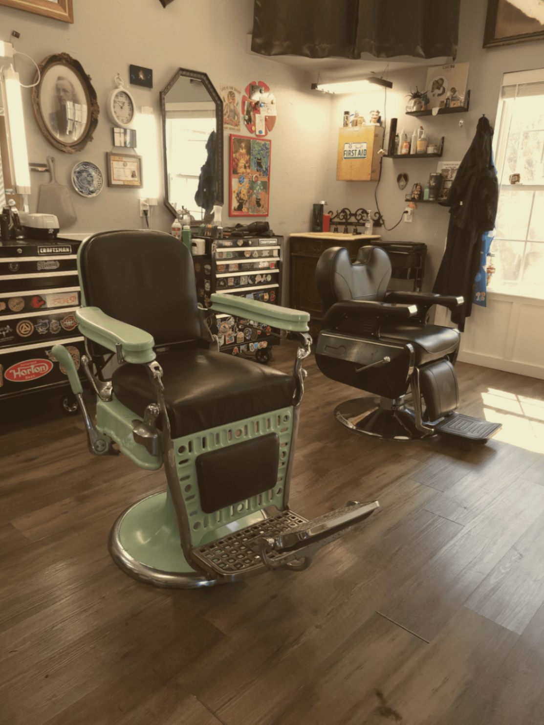 Green barber chair