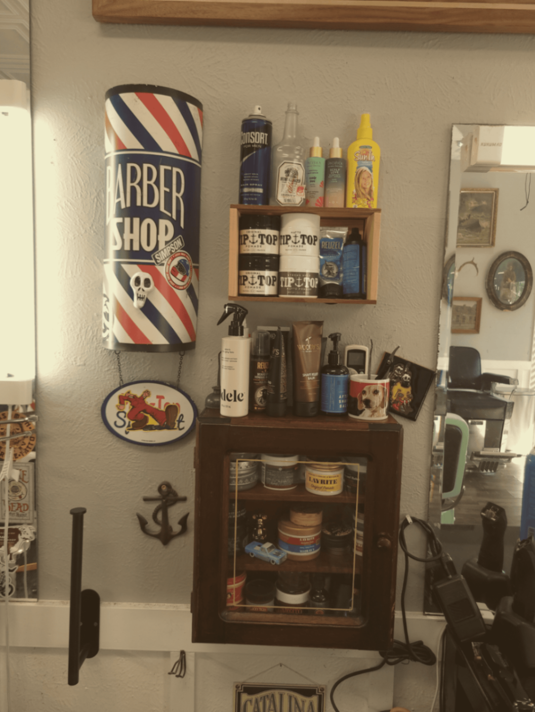 Barber products shelf
